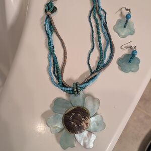 Turquoise Flower Necklace and Earring Set